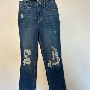 Hollister Distressed Dark Blue Straight Leg Jeans